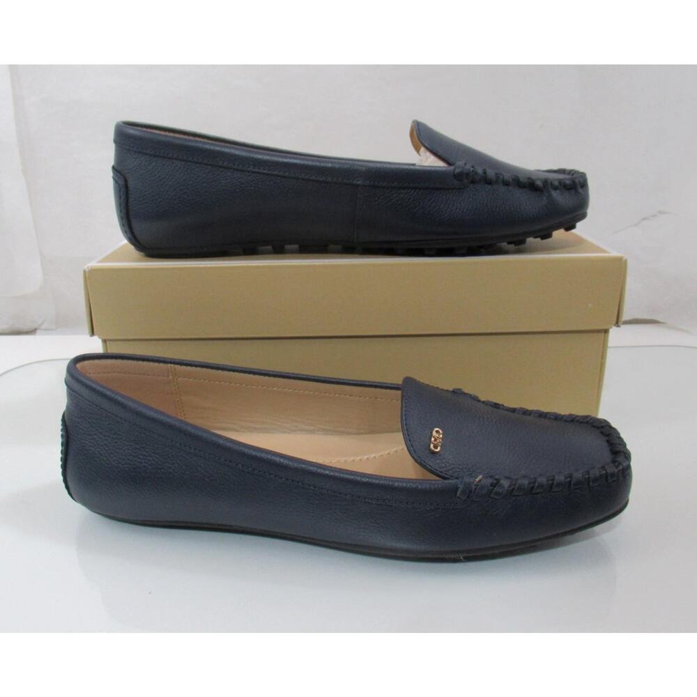Michael Kors Eve Moccasin Leather MK Logo Navy Size 8 - Picture 3 of 7
